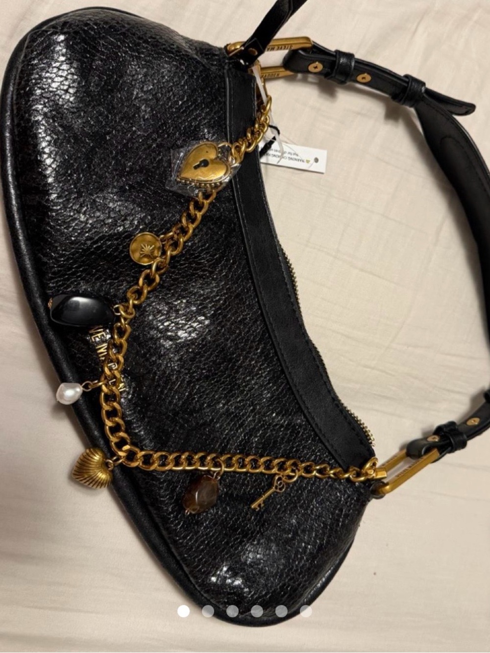 Steve Madden Black Shoulder Bag with Gold Charm Chain